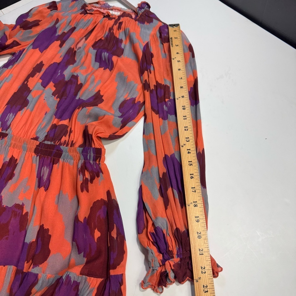 Velvet by Graham & Spencer Regina Printed Boho Dress Coral Orange Purple XS - Picture 13 of 16